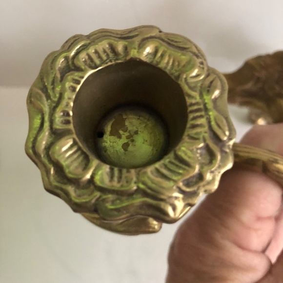 Vintage rocco style brass wall candlestick holders, possibly French -used - Picture 7 of 10